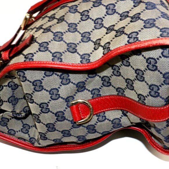 Gucci Vintage Red and Navy GG Monogram Satchel - Picture 9 of 14